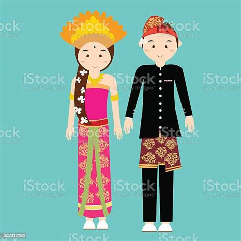 Bali Balinese Couple Men Woman Wearing Traditional Wedding Clothes