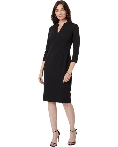 Calvin Klein Scuba Crepe V Neck Short Sheath Dress With 34 Sleeve