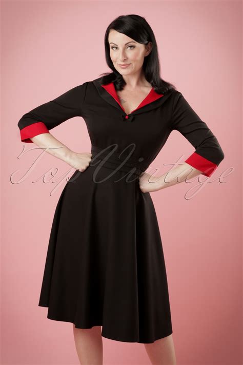 Topvintage Exclusive 50s Meva Swing Dress In Black And Red