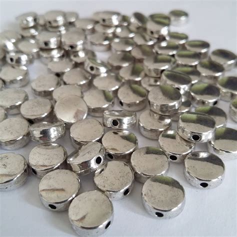 Pcs Flat Round Beads Antique Silver Spacers Metal