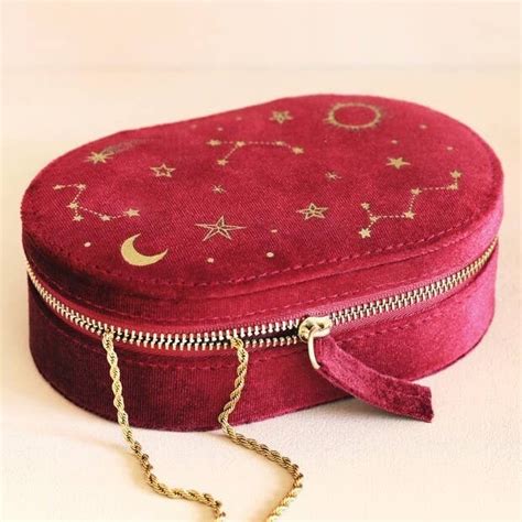 Lisa Angel Starry Night Cranberry Velvet Oval Travel Jewelry Case