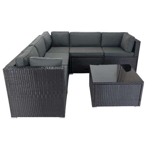 Zeus Ruta Piece Black Wicker Outdoor Sectional Sofa Set With