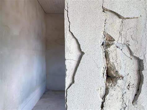 Le pilier en béton fissuré de la maison en cours de construction a été