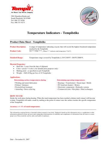 Temperature Indicators - Tempilstiks - Tempil - PDF Catalogs ...