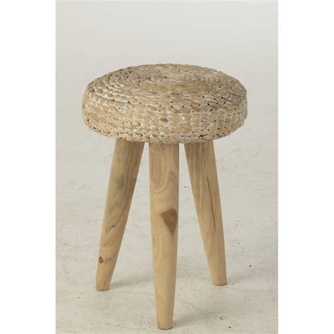 Tabouret Rond Teck Jacinthe D Eau Blanc J Line 42296