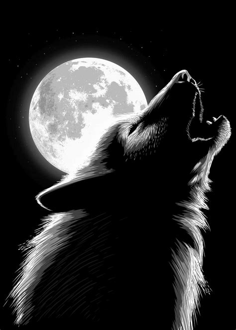 Artystyczne Ilustracja Wolf Howling At The Moon Posterspl