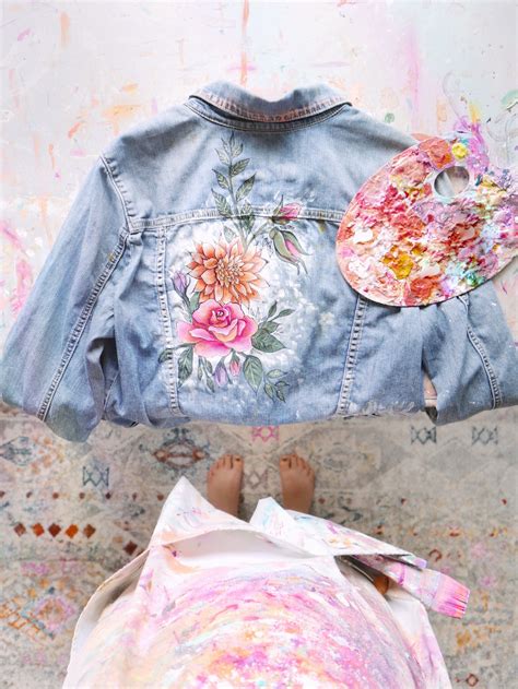 Customized By Oliandbaz Paintedjacket Painted Jacket Flower Painting