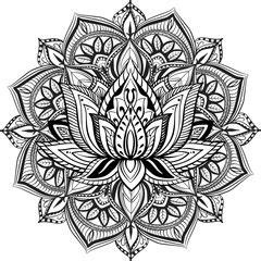 Filigree Lotus Flower On Sacred Geometry Sign Vector Handdrawn