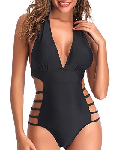 Tempt Me Women Sexy One Piece Swimsuits Plunge V Neck Halter Bathing