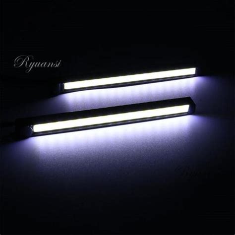 Pair White Car LED COB DRL LED Daytime Running Light Bar Strip Driving