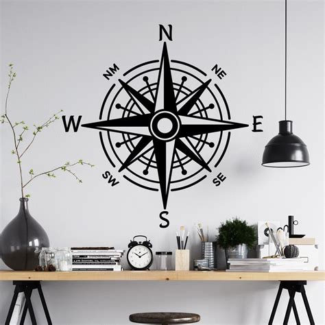 Compass Wall Decal Living Room Decor Nautical Decal Compass Etsy