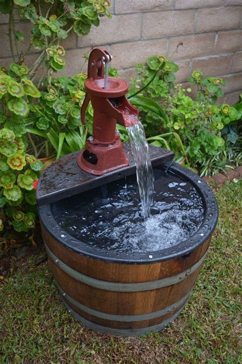 1 2 Wine Barrel Fountain Old Fashion Water Pump Etsy Backyard Water