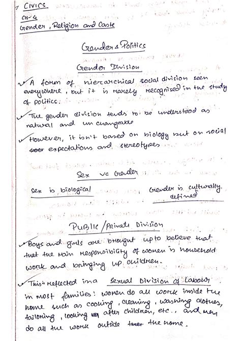 Solution Cbse Class 10 Ncert Civics Ch 4 Gender Religion And Caste Best Handwritten Notes