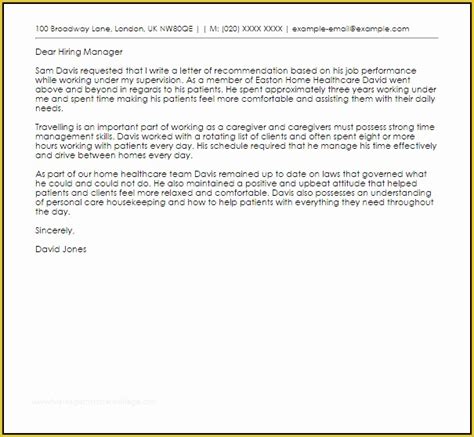 Caregiver Cover Letter Templates Free Of Re Mendation Letter For