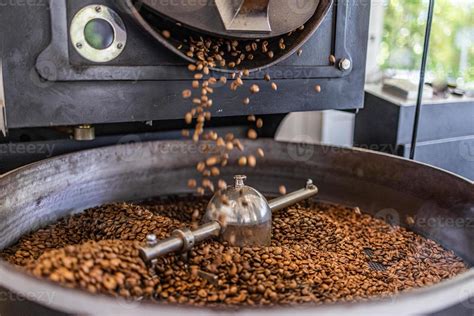 Coffee Roaster Machine At Coffee Roasting Process Mixing Coffee Beans