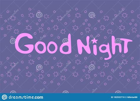 Good Night Vector Card In Cartoon Style With Pink Handwritten