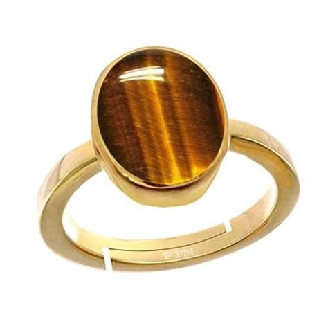 Buy Ptm Gold Plated Panchdhatu Ratti Tiger Eye Gemstone Ring Men