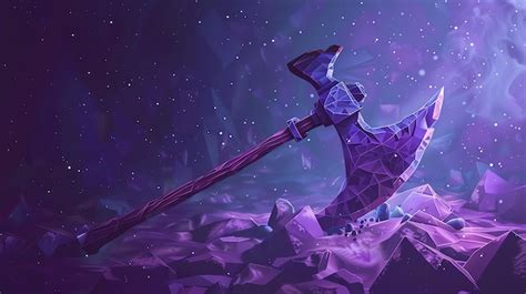 Premium Photo Fantasy Glowing Purple Crystal Battle Axe Futuristic