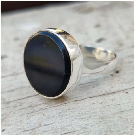 Round Black Onyx Stone Ring Handmade 925 Silver Statement Ring All Size