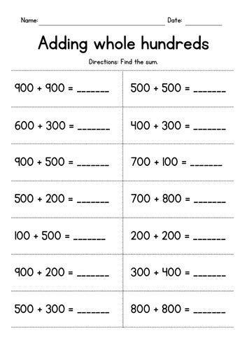 Adding Whole Tens Hundreds And Thousands Vertical Addition Worksheets Bundle Teaching Resources