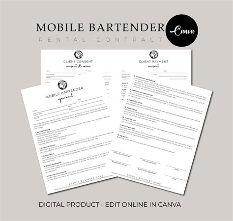 Mobile Bar Contract Template Mobile Bar Service Contract Minimalist