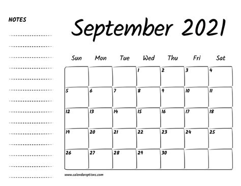 September 2021 Printable Calendar Calendar Options