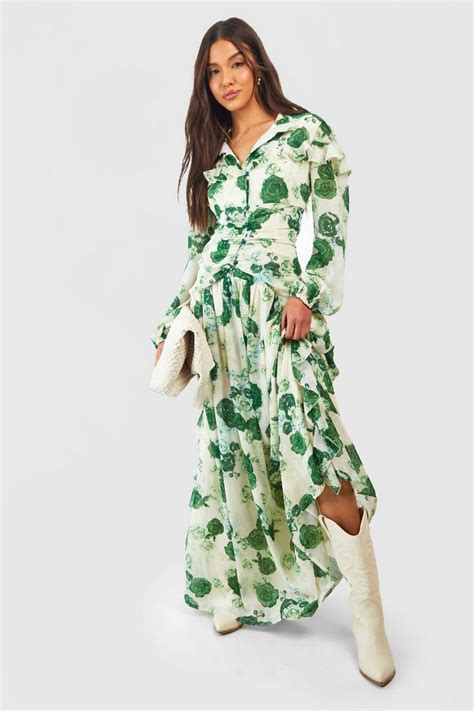 Floral Chiffon Rouched Maxi Dress Boohoo Uk