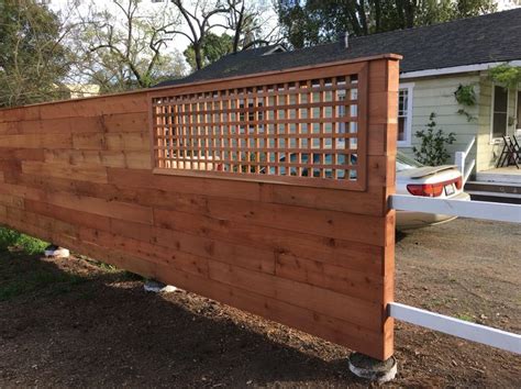 End Of Horizontal Redwood Privacy Fence With Lattice