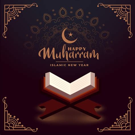 Feliz Muharram Con El Libro Del Sagrado Cor N Vector Gratis