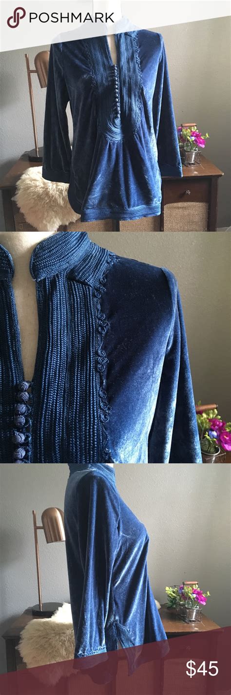 Soft Surroundings Blue Velvet Embroidered Tunic Absolutely Gorgeous Sea