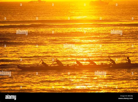 Sunset Outrigger Canoe Stock Photo Alamy