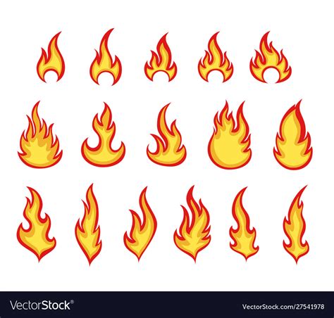 Cartoon fire flames color set Royalty Free Vector Image