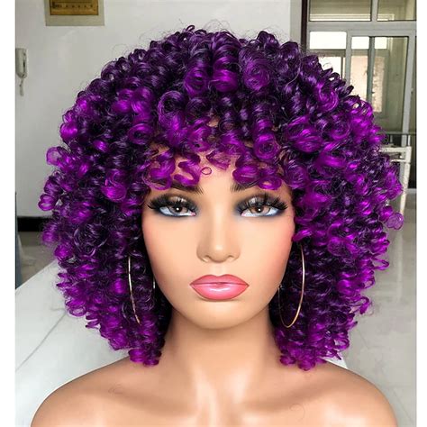 Short Curly Wig For Black Women With Bangs Big Bouncy Fluffy Kinky Curly Wig Heat Resist Soft