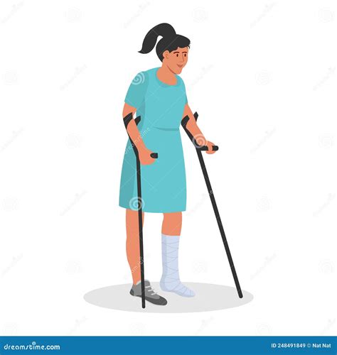 Mujer Con La Pierna Rota Parada En Muletas Ilustraci N Del Vector