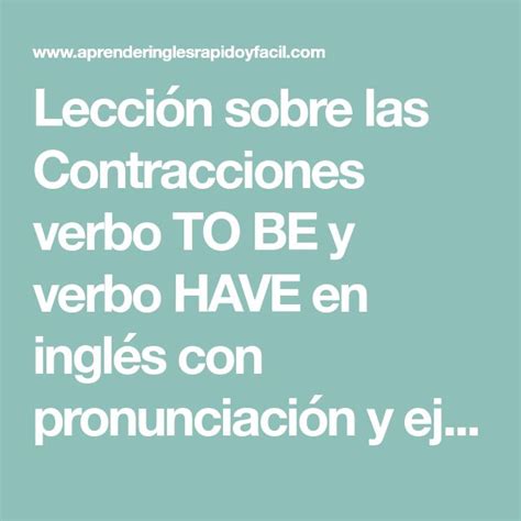 Lecci N Sobre Las Contracciones Verbo To Be Y Verbo Have En Ingl S Con