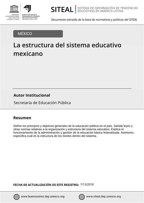 PDF MÉXICO siteal iipe unesco org ÍNDICE 1 Principios y