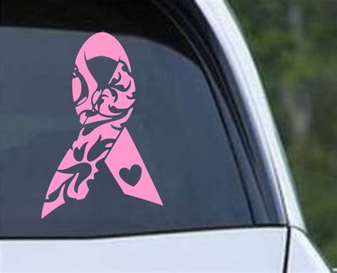 Breast Cancer Awareness Ribbon Floral Scroll Pattern Die Cut Vinyl