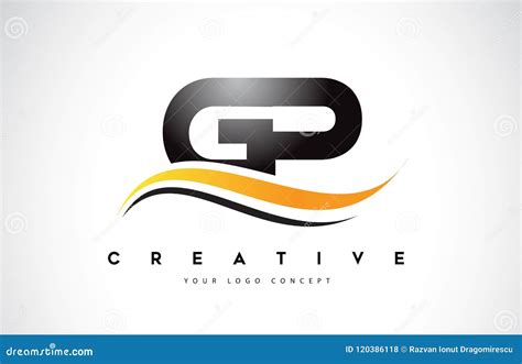 Gp G P Swoosh Letter Logo Design With Modern Yellow Swoosh Curve Stock