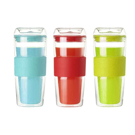 Double Wall Glass Tumbler With Silicone Sleeve 420ml