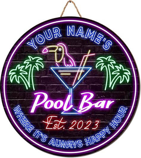 V Vibepy All Over Printed No Real Neon Personalized Wooden Pool Bar Sign Summer