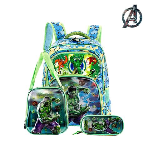 Kit Mochila Infantil Escolar Incrível Hulk Marvel Verde 3D no Shoptime