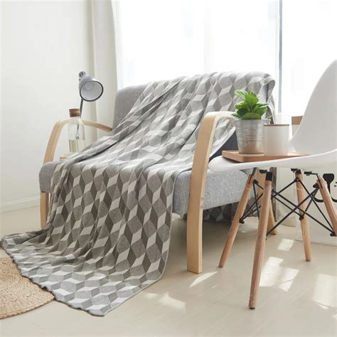 Aliexpress Buy 100 Cotton Soft Knitted Blanket Geometric Pattern