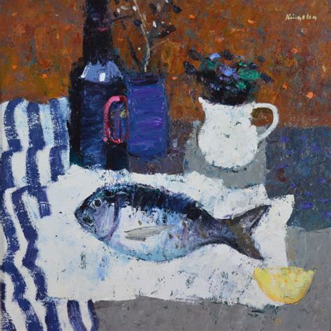 Still Life With Fish And White Jug By John Kingsley R S W P A I