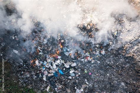 Garbage And Fire Burn In Landfill Also Call Trash Waste Rubbish