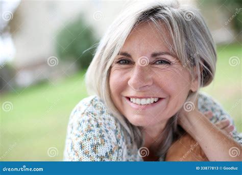 Closeup Of Smiling Mature Woman Outdoor Stock Image Image Of Long