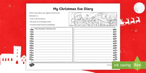 Ks2 My Christmas Eve Diary Worksheet Teacher Made