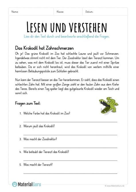 Lesen Verstehen Das Krokodil Hat Zahnschmerzen Lesen