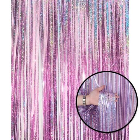 Light Pink Holographic Backdrop Tassel Party Foil Curtain Party