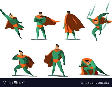 Set Of Superhero Actions Different Poses Vector Image