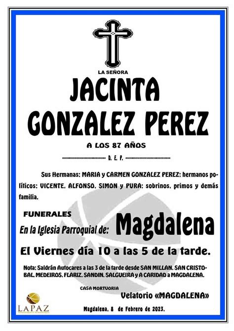 ESQUELAS VERÍN Jacinta González Pérez